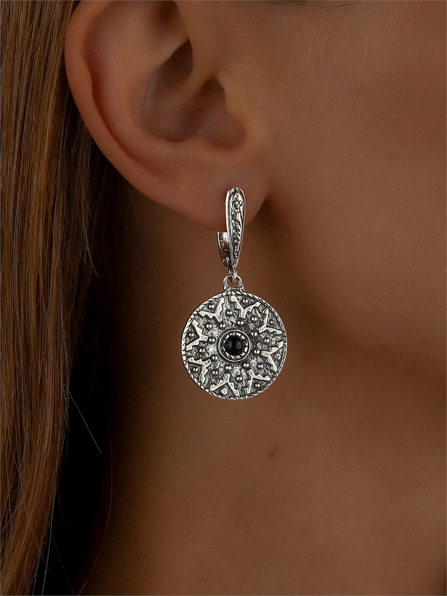 Серьги из серебра с агатом в "Этно" стиле 2424