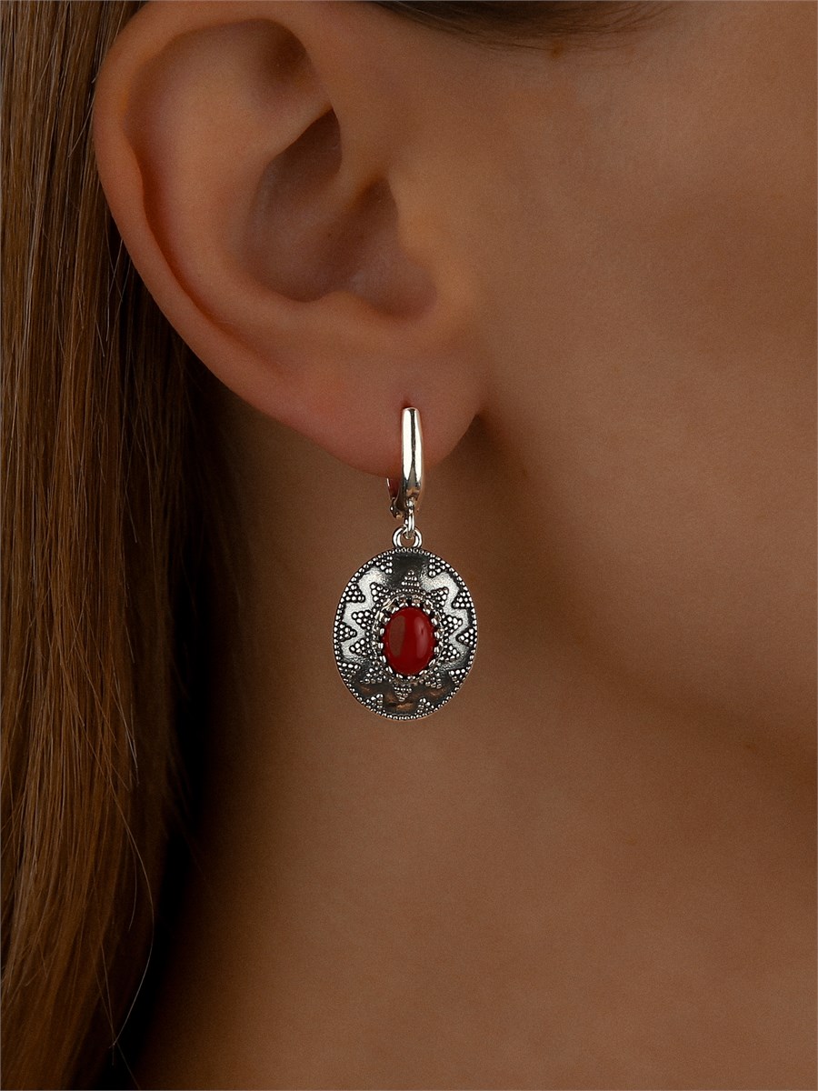 Серьги из серебра с кораллом 2432