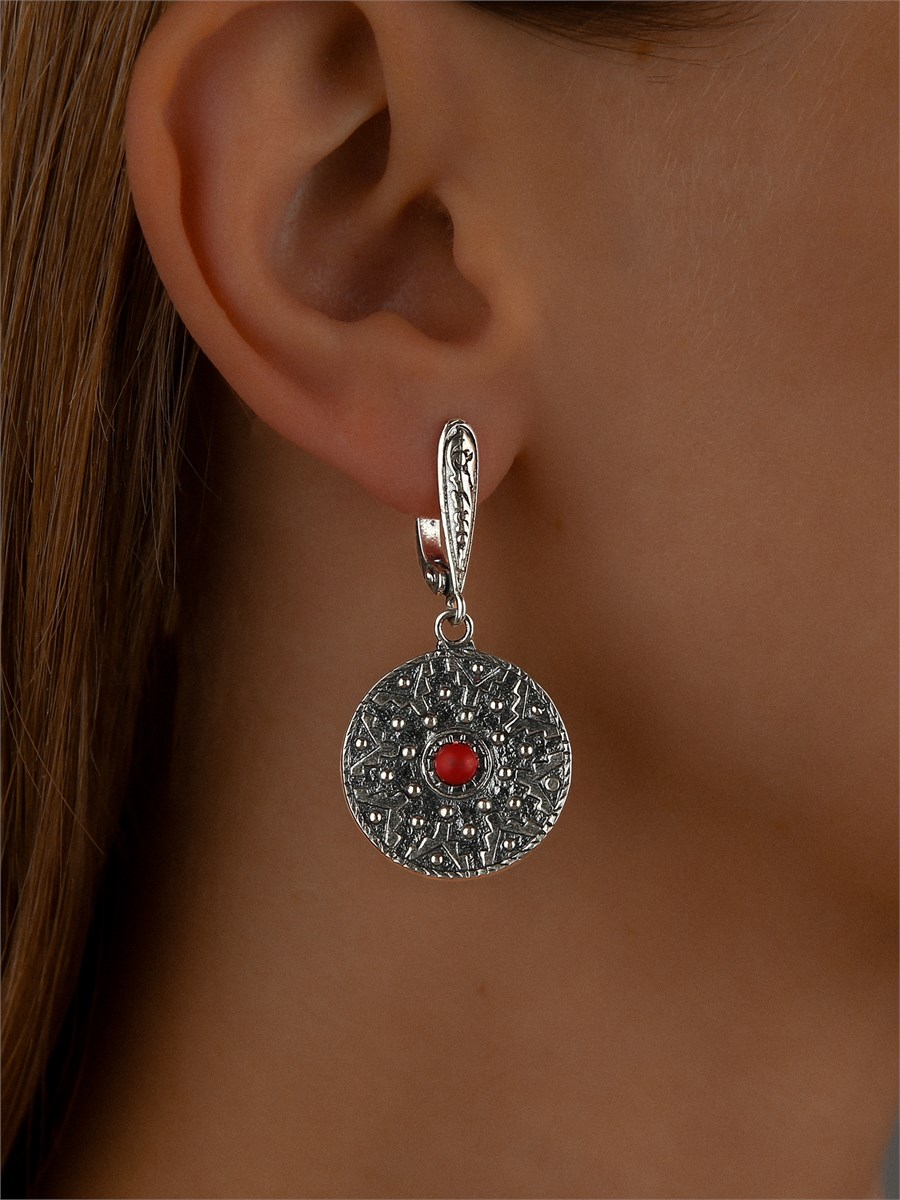 Серьги из серебра с кораллом 2440