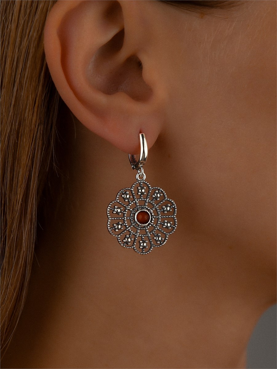 Серьги из серебра  с сердоликом 2971