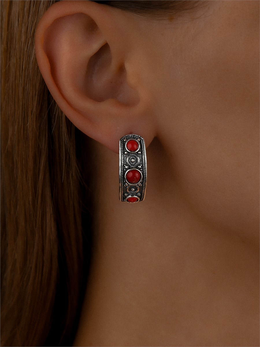 Серьги из серебра с кораллом 2980
