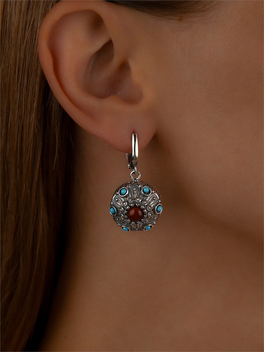 Серьги с сердоликом и бирюзой 3035