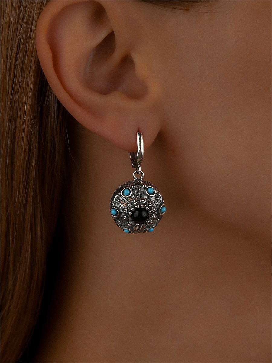 Серьги с бирюзой и агатом 3036