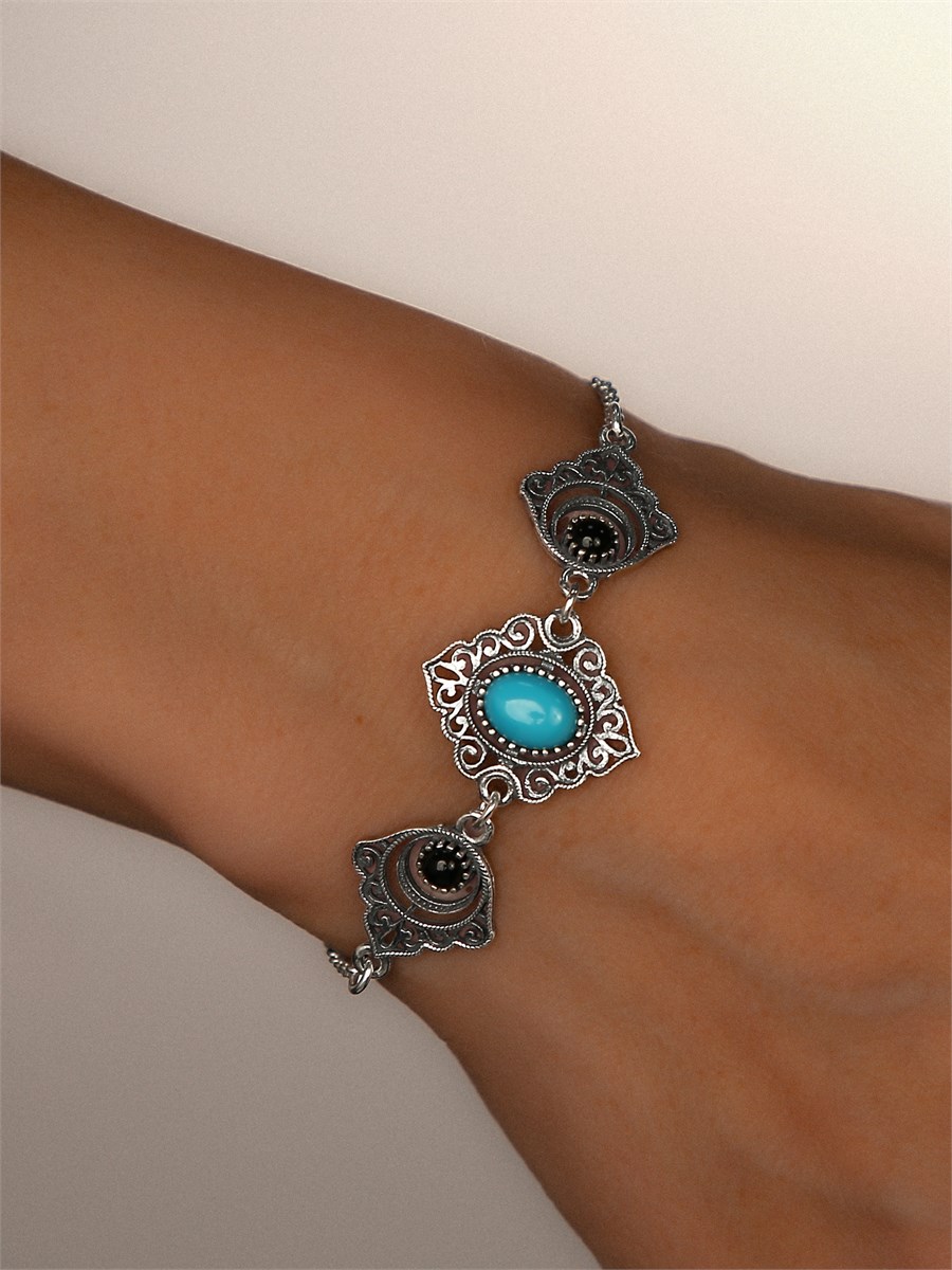 Браслет из серебра с агатом и бирюзой 2954