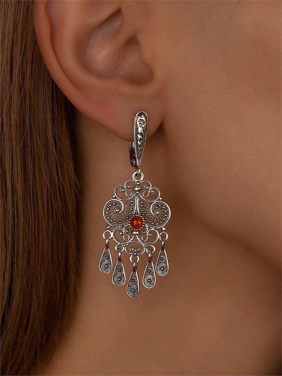 Серьги из серебра с сердоликом 2325