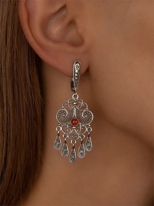 Серьги из серебра с сердоликом 2325