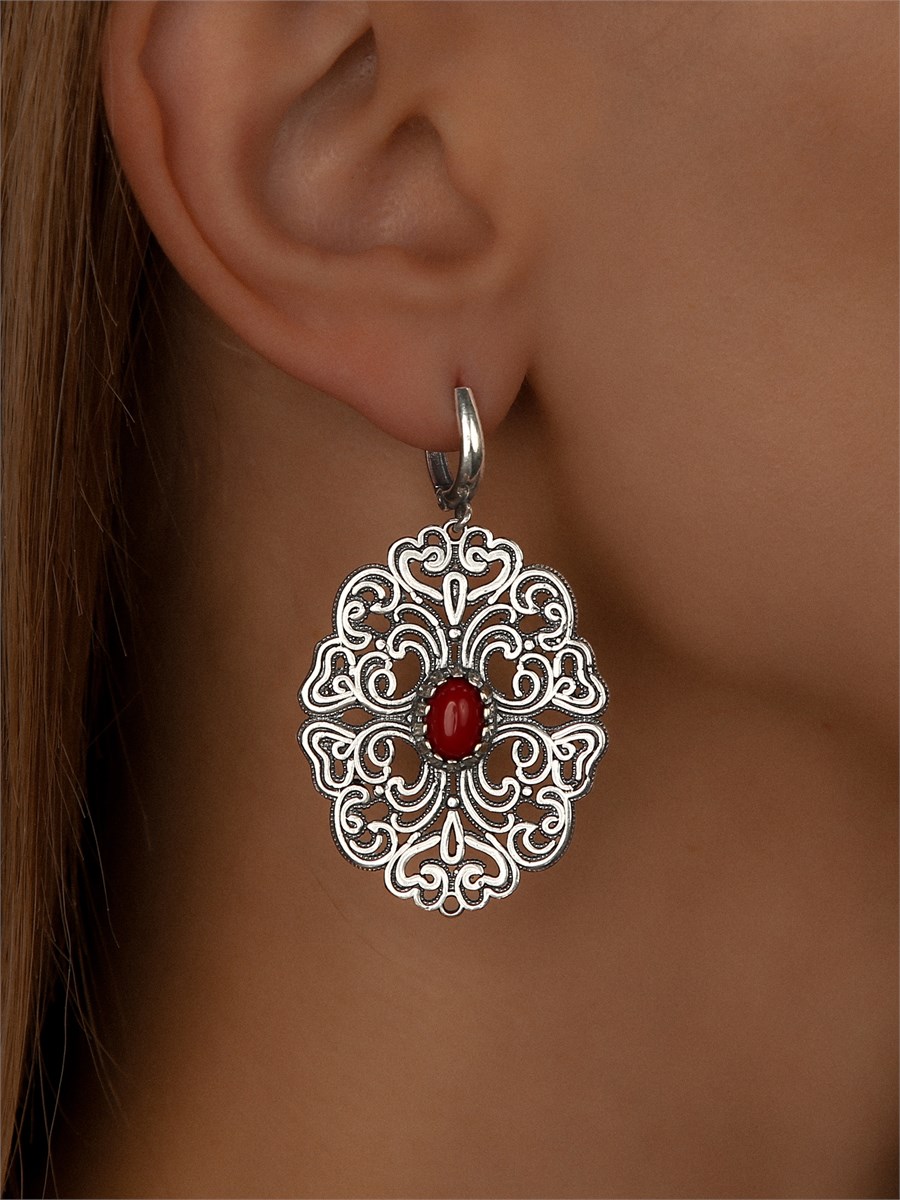 Серьги из серебра с кораллом 2430