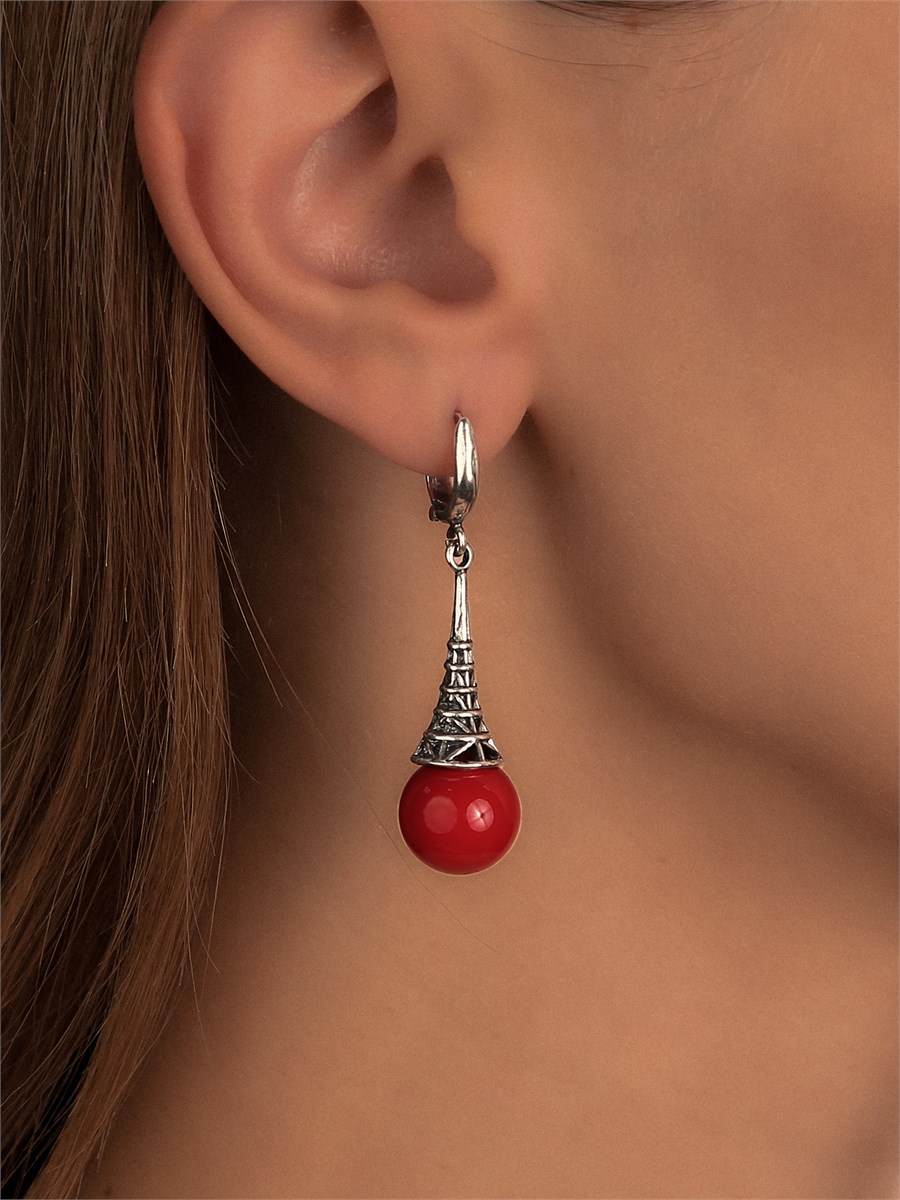 Серьги из серебра с кораллом 2443