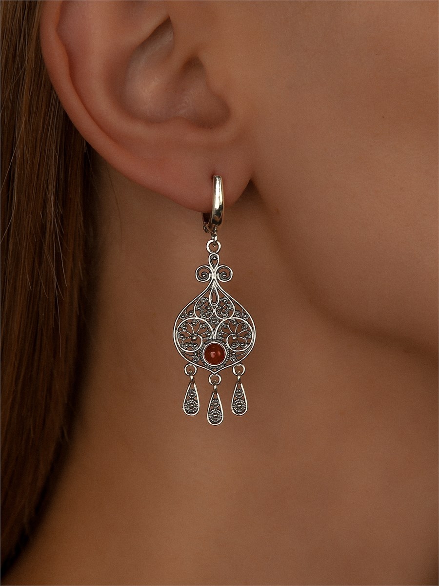 Серьги из серебра с сердоликом 3121