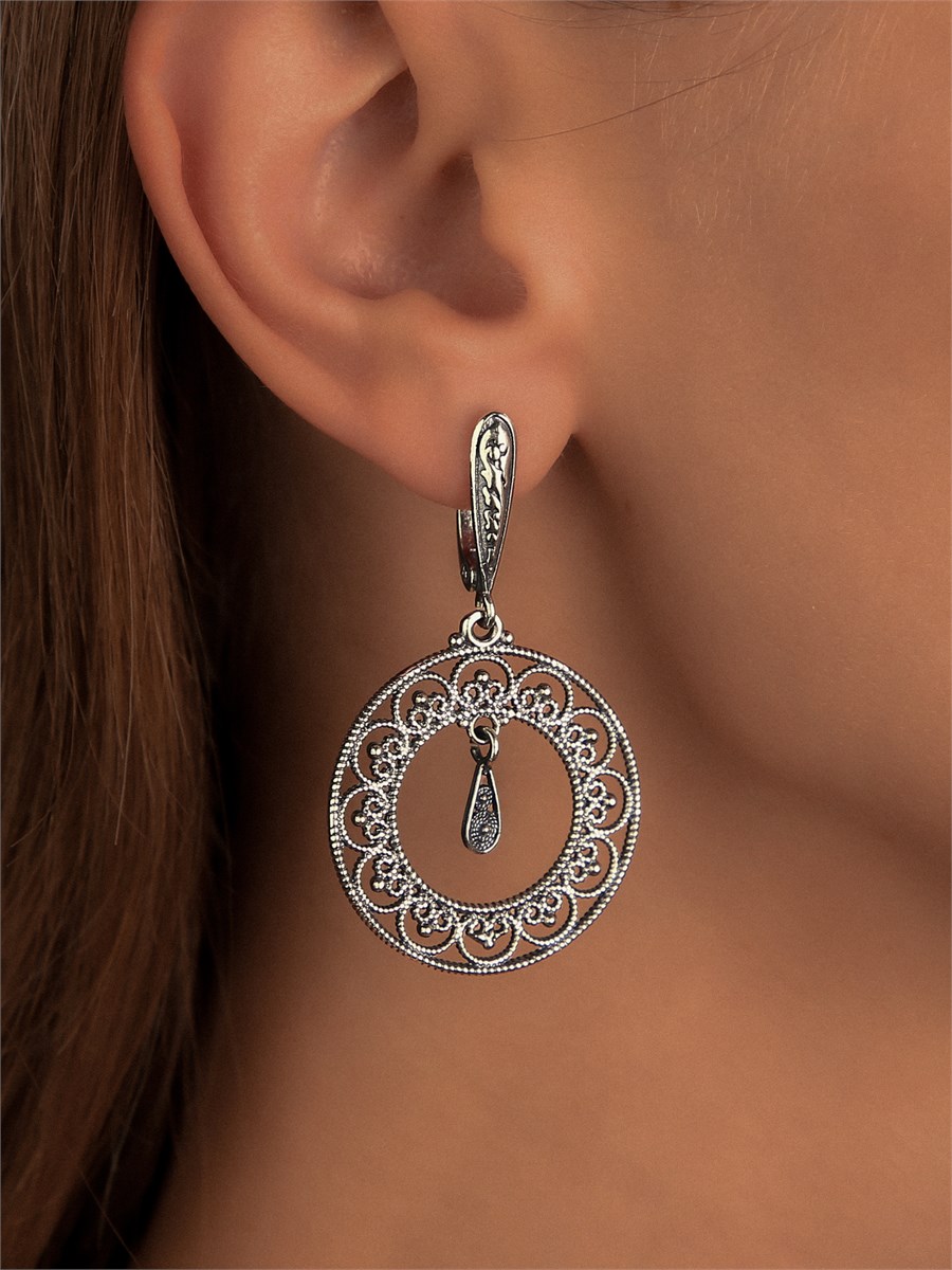 Серьги из серебра с филигранью 3173
