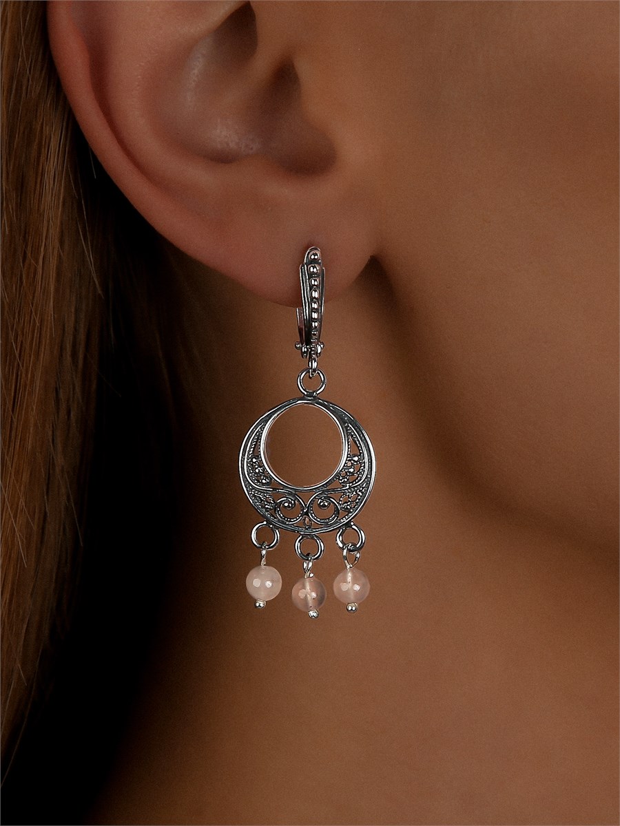 Серьги из серебра с розовым кварцем 3242