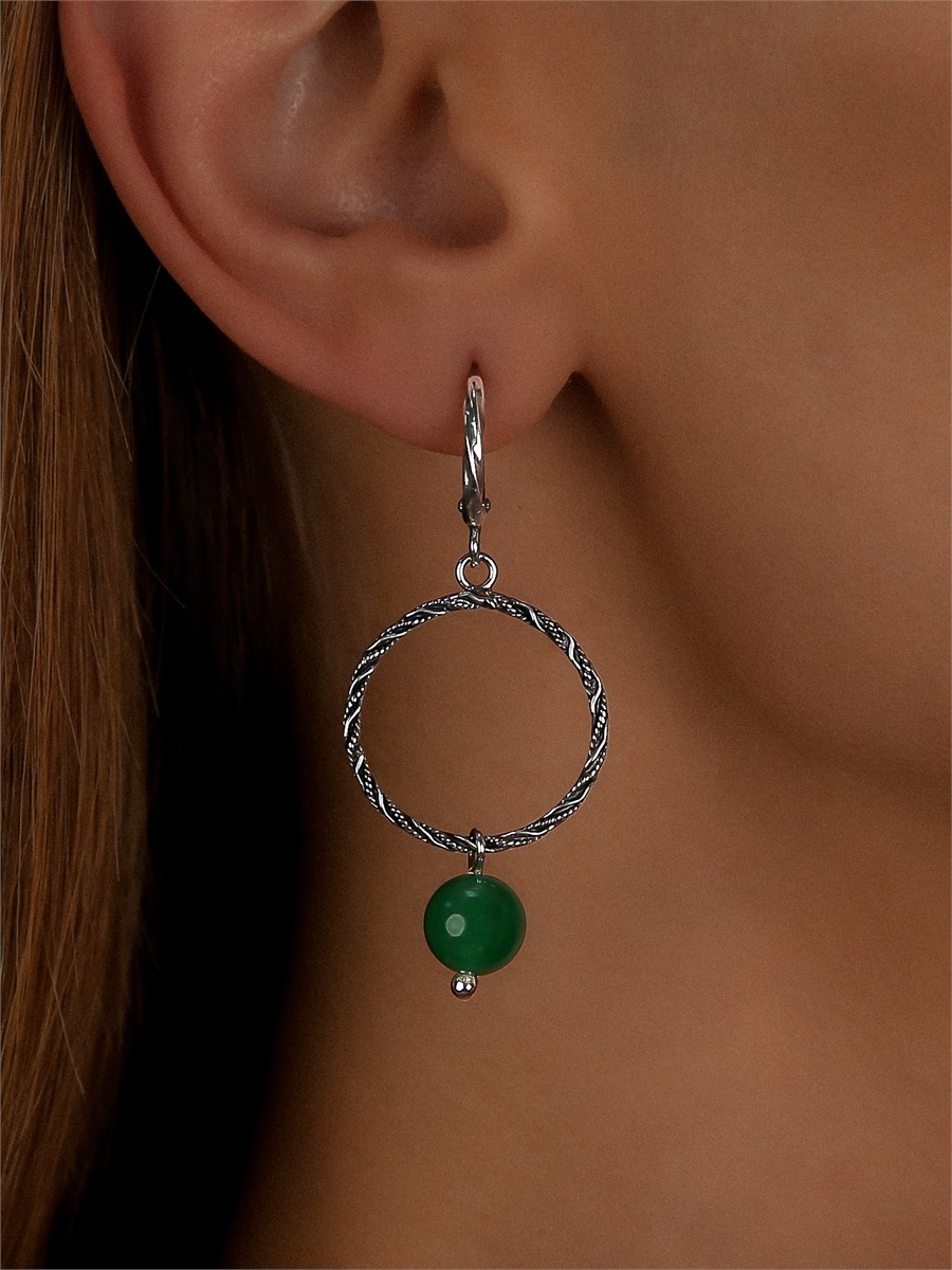 Серьги из серебра с хризопразом 3244