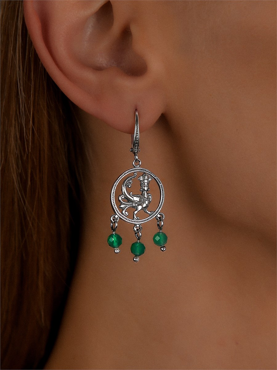 Серьги из серебра с хризопразом 3246