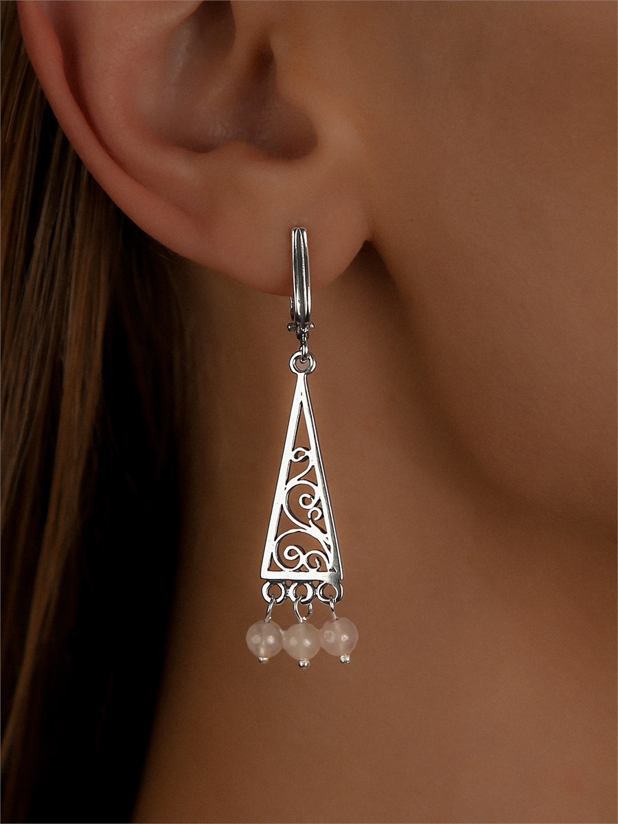 Серьги из серебра с розовым кварцем 3255