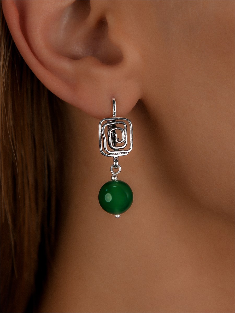 Серьги из серебра с хризопразом 3258