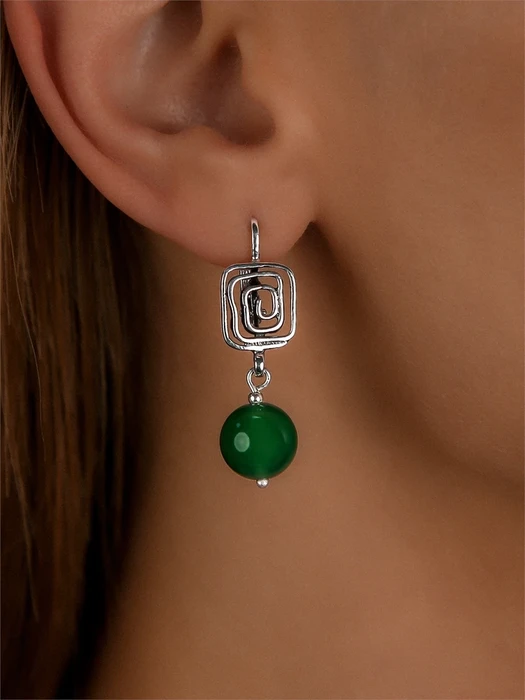Серьги из серебра с хризопразом 3258