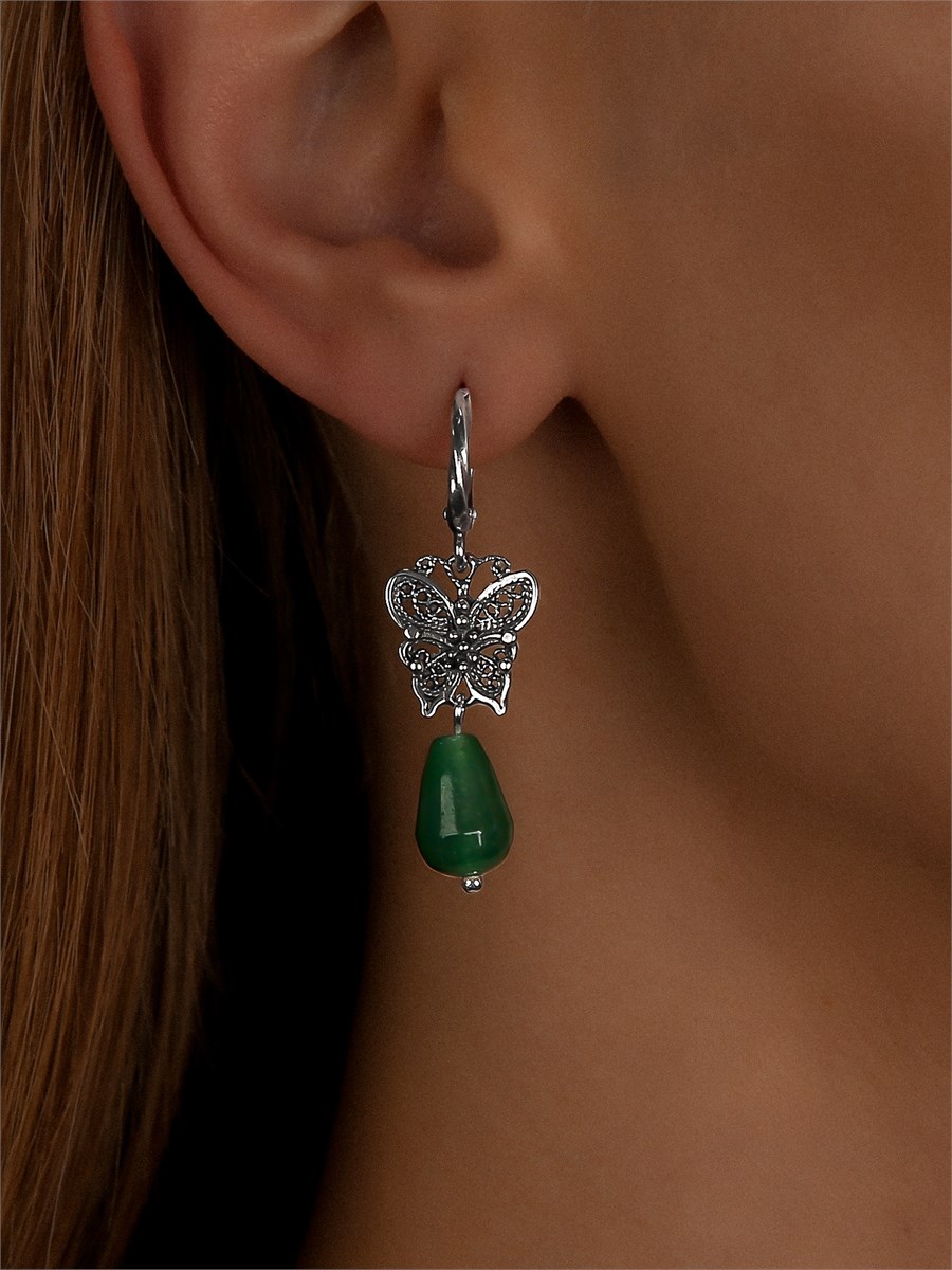 Серьги из серебра с хризопразом 3282