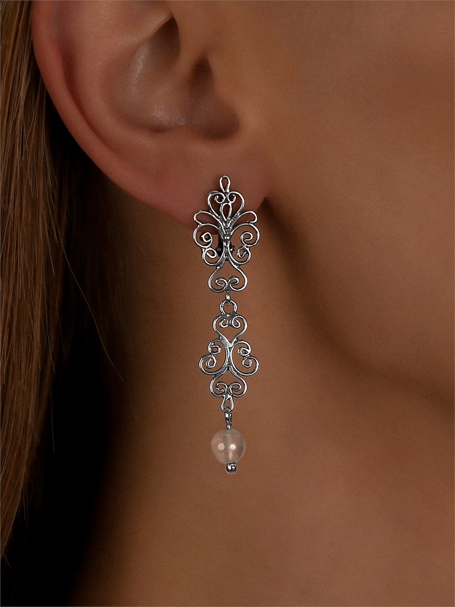 Серьги из серебра с розовым кварцем 3284