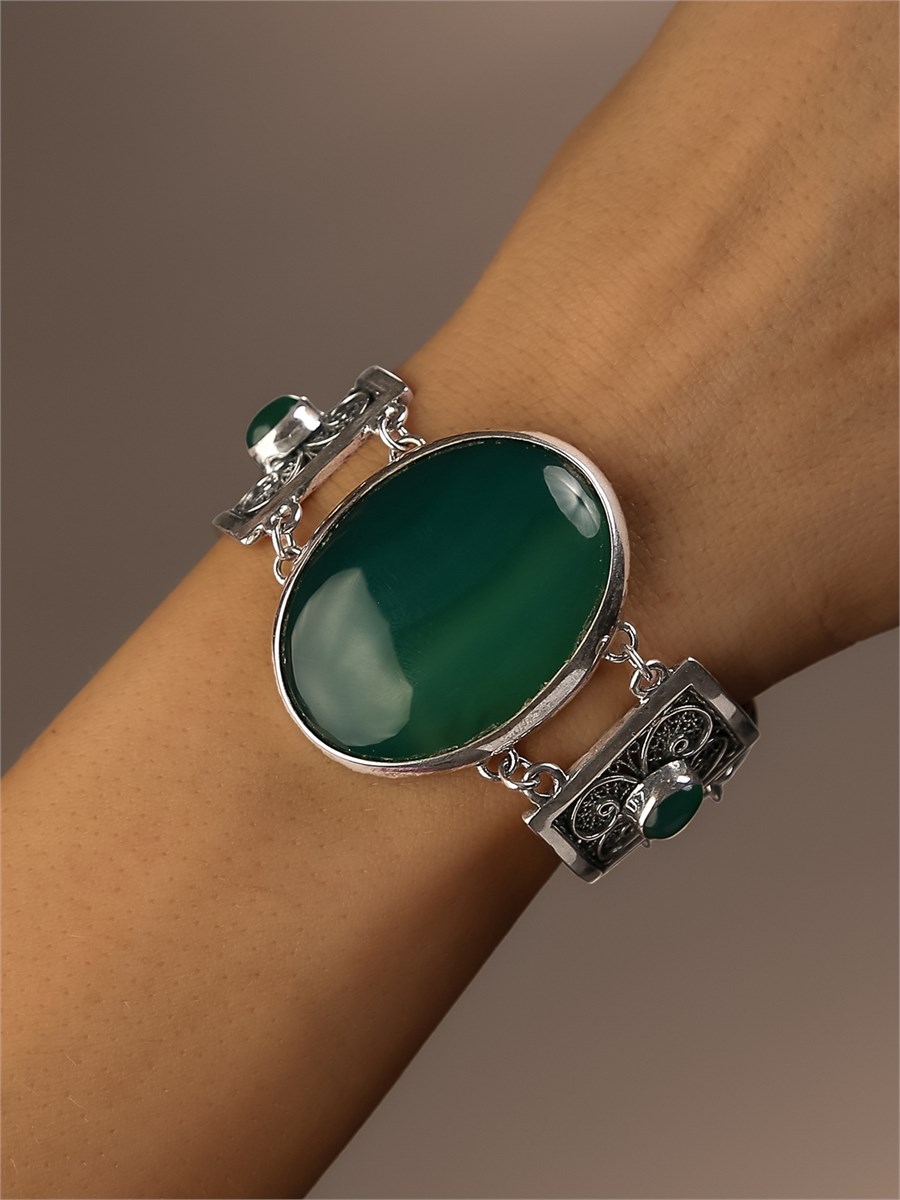 Браслет из серебра с хризопразом 2201