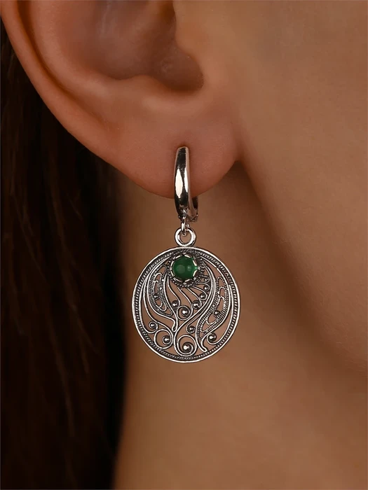 Серьги из серебра с хризопразом 3346