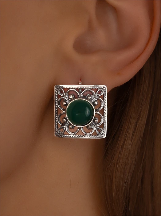 Серьги из серебра  с хризопразом 3549