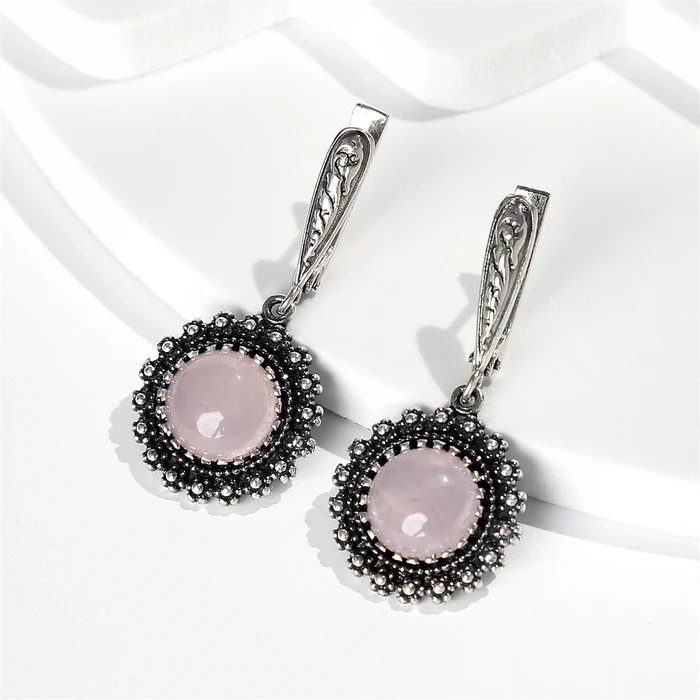 Серьги из серебра с розовым кварцем 2303