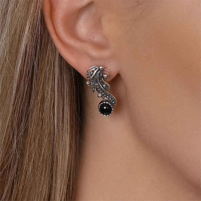 Серьги из серебра с агатом 2526