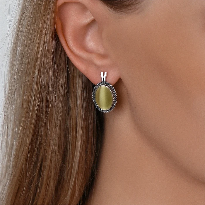 Серьги из серебра с кошачьим глазом 2666