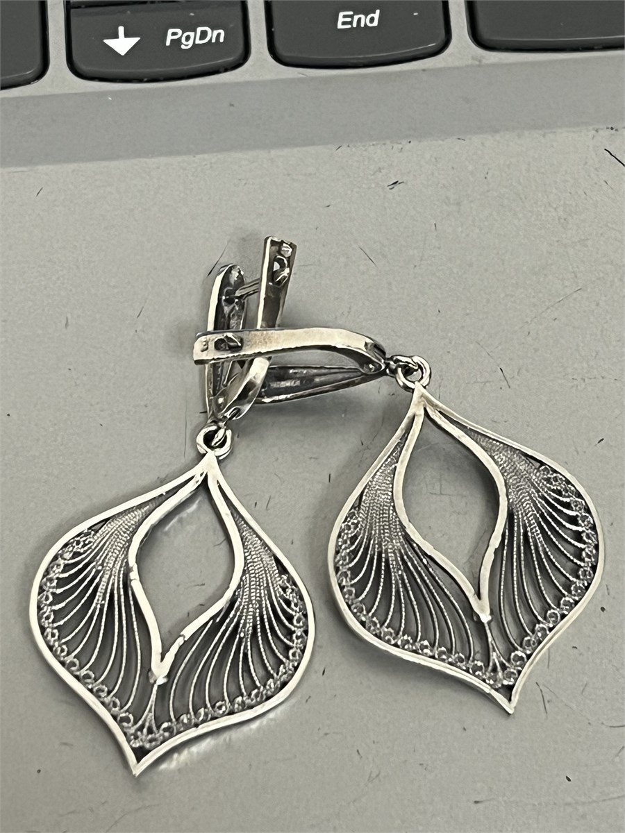 Серьги из серебра с филигранью 2393 - фото 8082