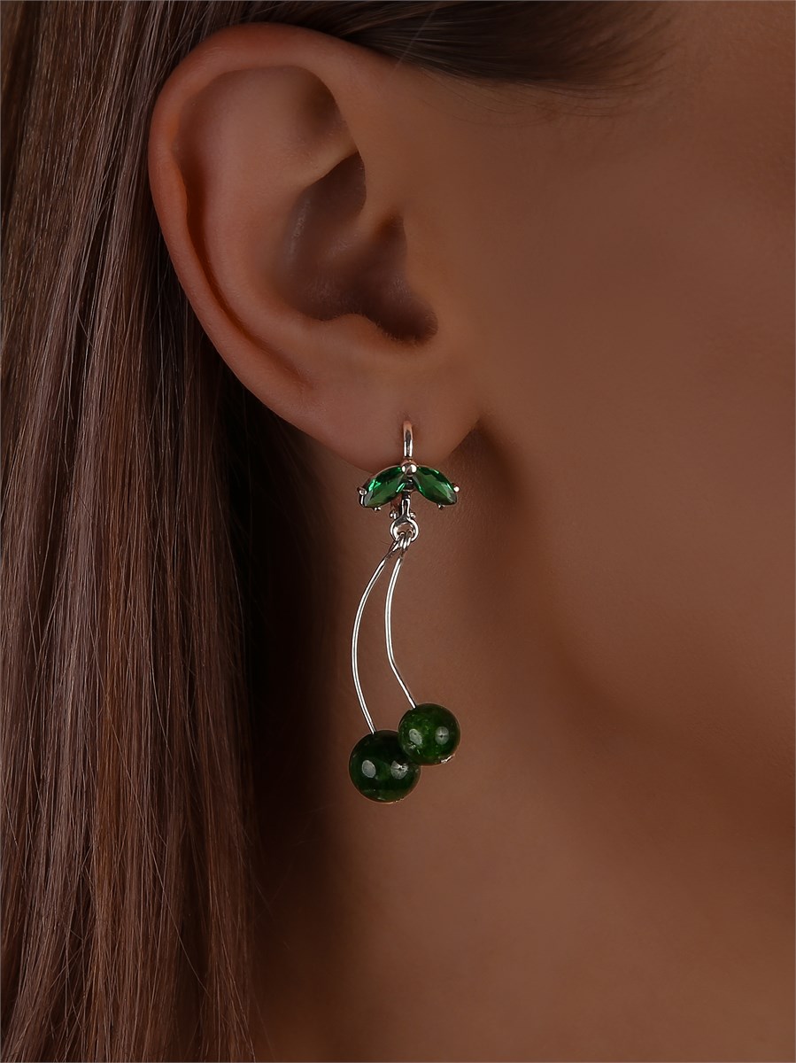 Серьги из серебра со змеевиком и цирконом арт.2999 2999 - фото 8244