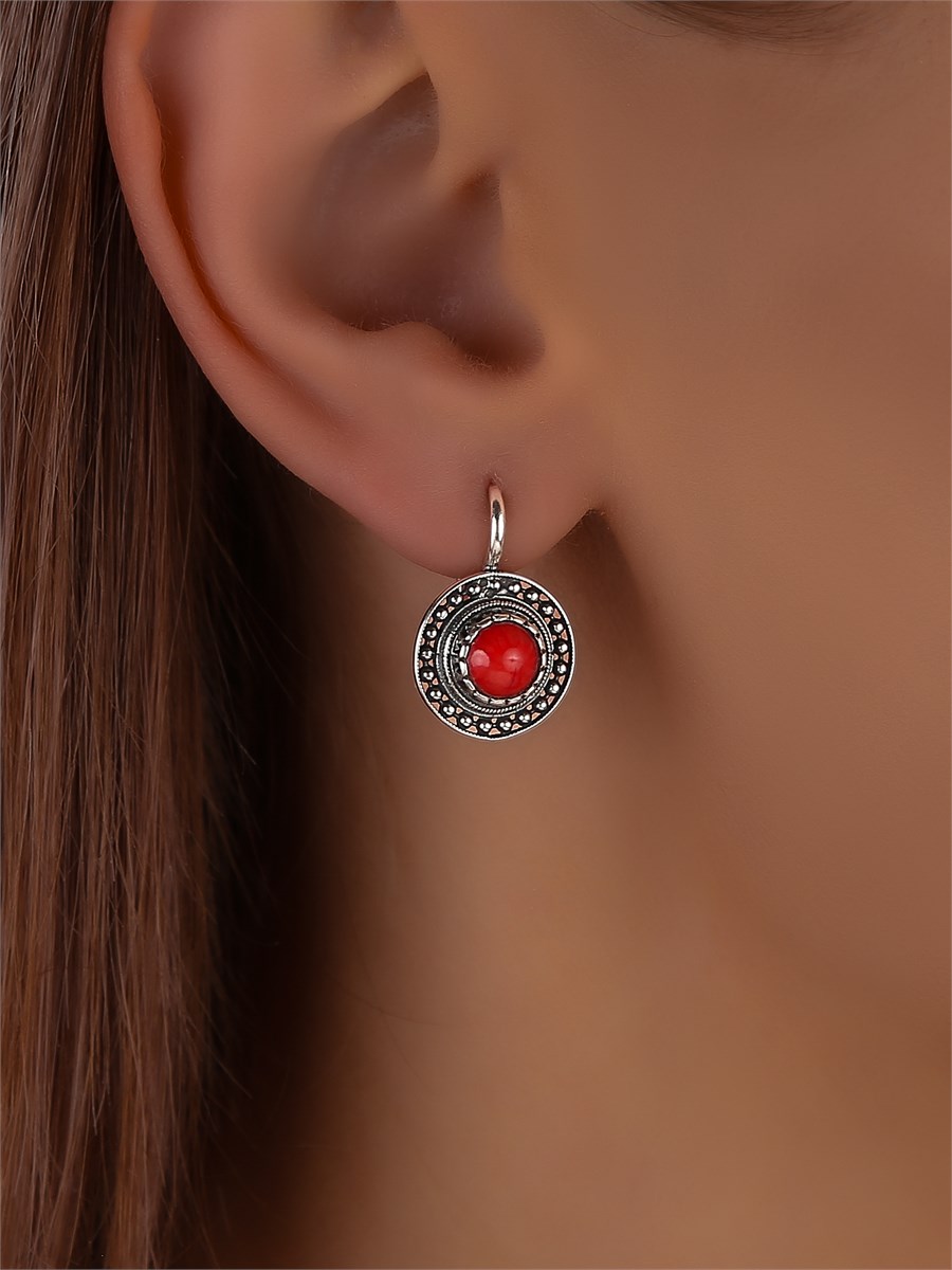 Серьги из серебра с кораллом арт.3004 3004 - фото 8254