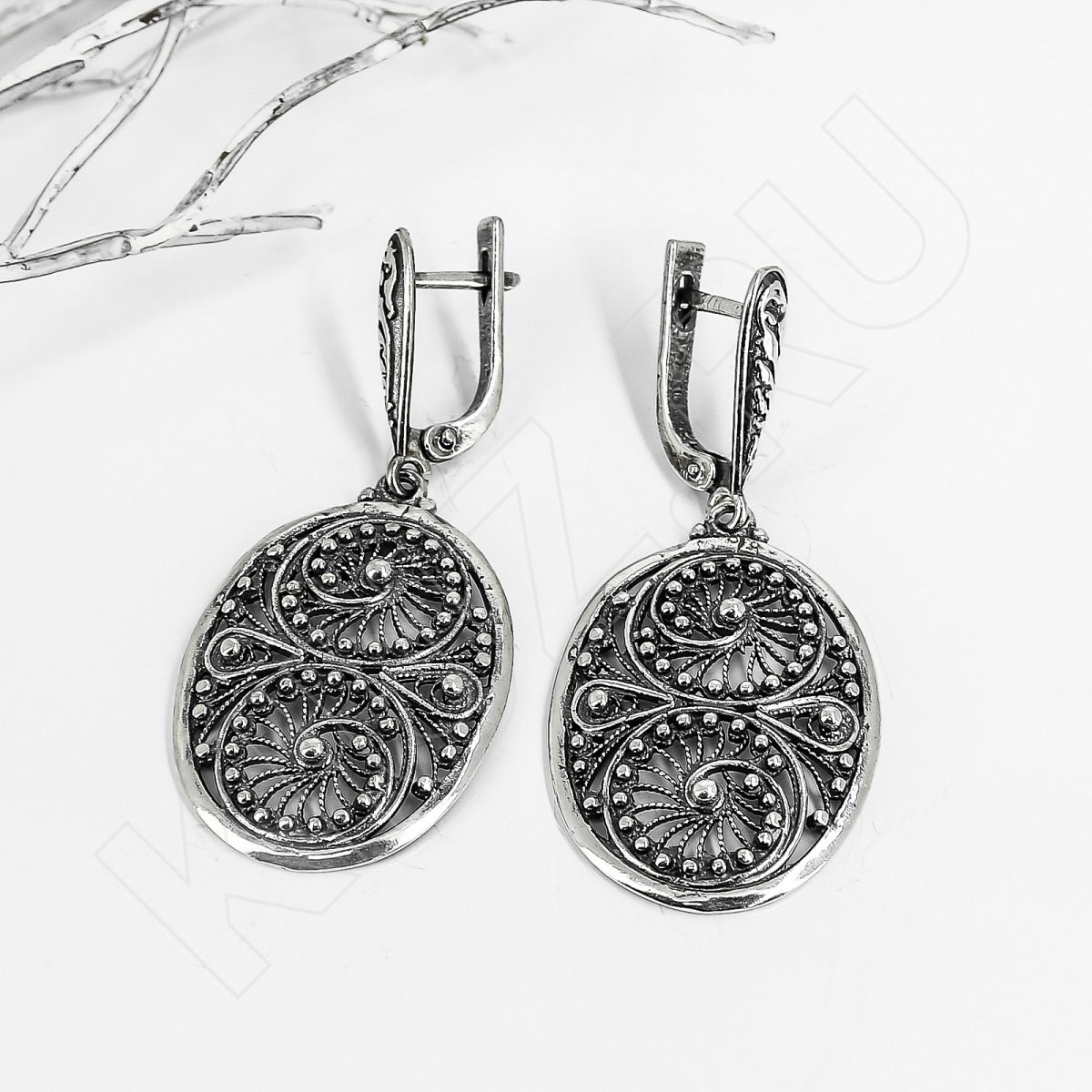 Серьги из серебра с филигранью 1050 - фото 8402