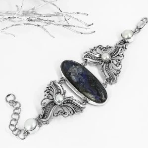 Браслет из серебра с лабрадором и жемчугом арт.1130 1130