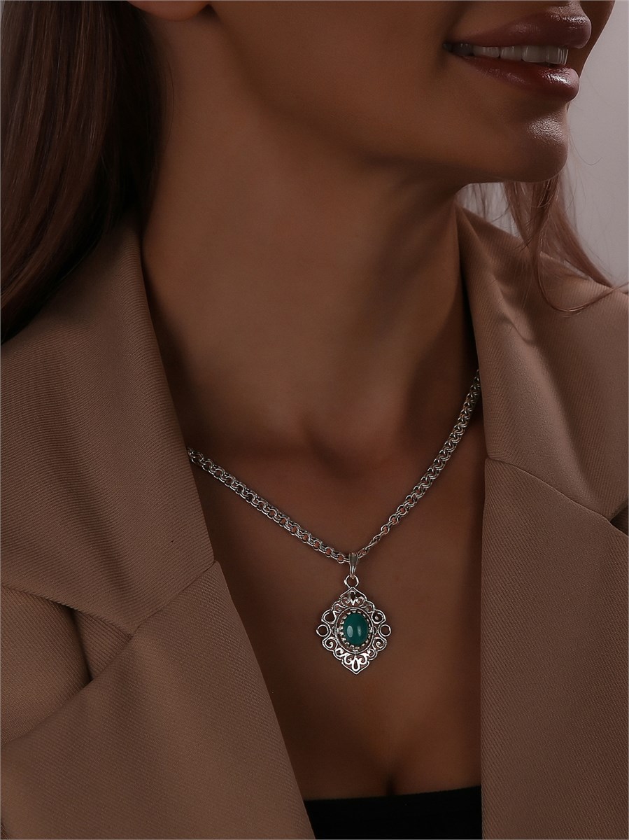 Кулон из серебра с хризопразом 2941