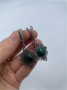 Серьги из серебра с малахитом 2348