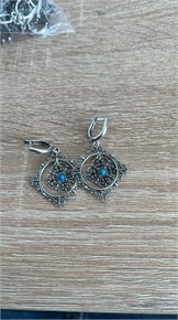 Серьги из серебра с бирюзой бохо 2334