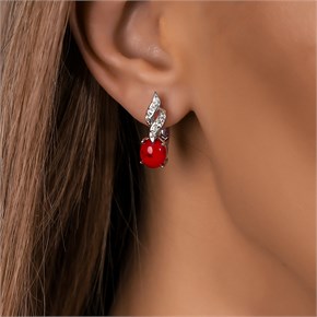 Серьги из серебра с кораллом и цирконом 2726