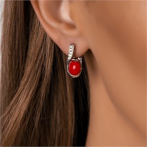 Серьги из серебра с кораллом и цирконом 2727