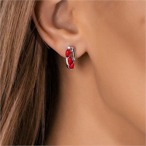 Серьги из серебра с кораллом и цирконом 2728