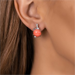 Серьги из серебра с розовым кораллом и цирконом 2733