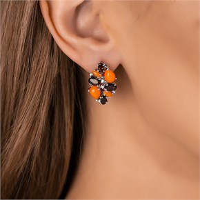 Серьги из серебра с оранжевым кораллом и раух-топазом 2735