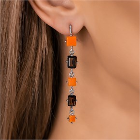Серьги из серебра с оранжевым кораллом и раух-топазом 2736