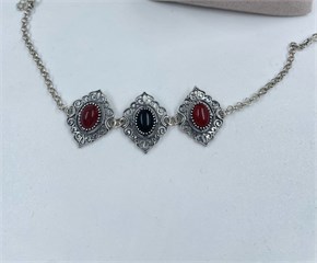 Браслет из серебра с сердоликом и агатом 2949