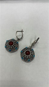 Серьги с сердоликом и бирюзой 3035