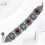 Браслет из серебра с сердоликом и бирюзой 2156