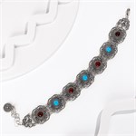 Браслет из серебра с сердоликом и бирюзой 2157