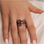 Кольцо из серебра с родонитом и аметистом 2471