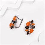 Серьги из серебра с оранжевым кораллом и раух-топазом 2735
