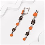 Серьги из серебра с оранжевым кораллом и раух-топазом 2736 Серьги из серебра с оранжевым кораллом и раух-топазом 2736